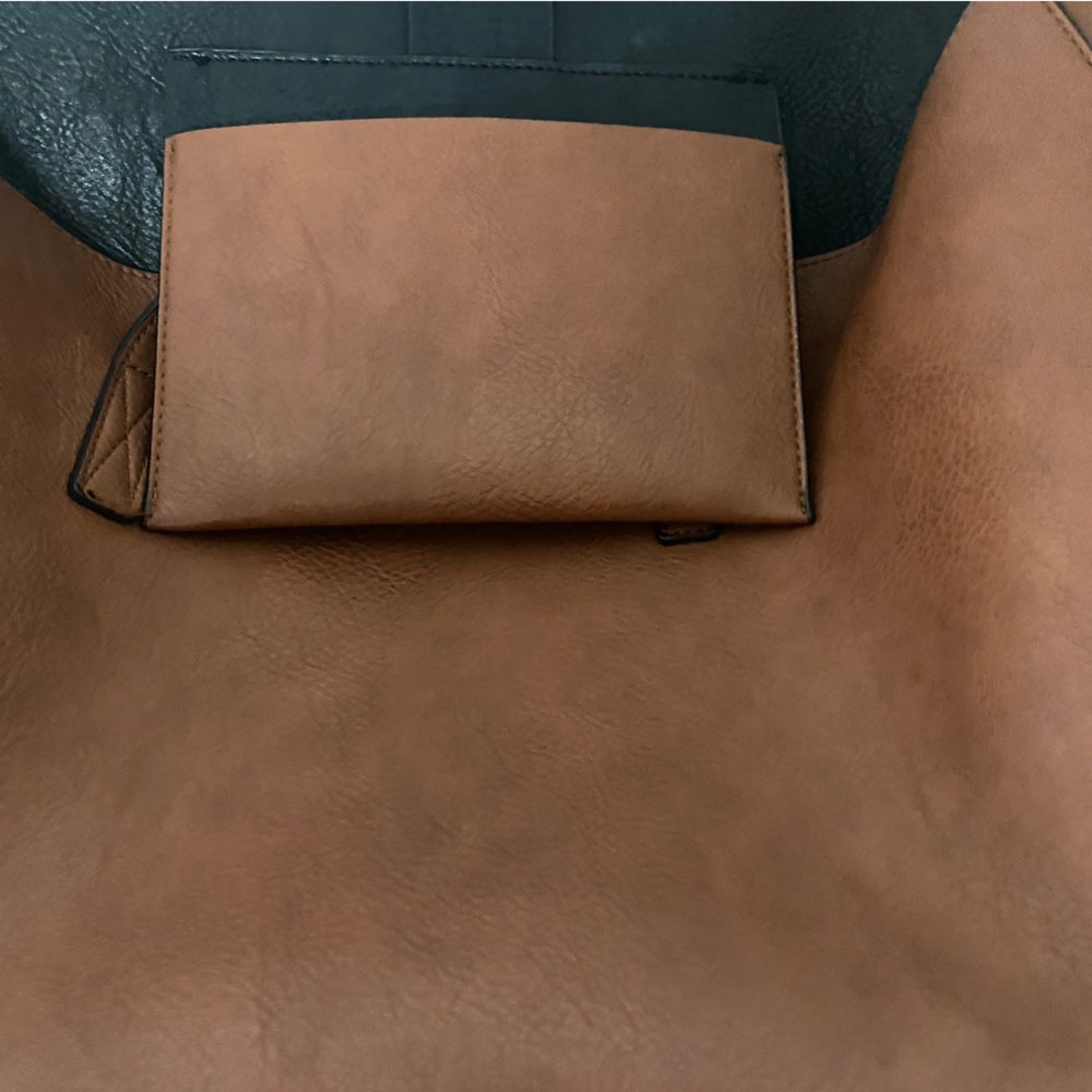 Faux Leather Brownish Colored Large Tote Handbag - Picture 9 of 11